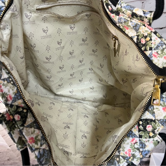 Farmhouse Is My Style Canvas Tote Purse Patchwork Quilt Print Rope Handle Floral - Picture 8 of 13